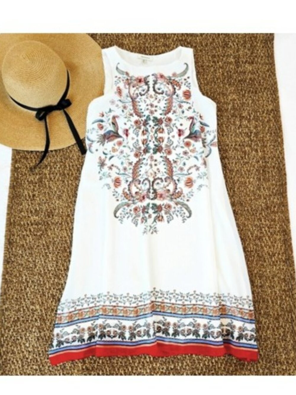 Max Studio Women's Mini Dress Size XS Floral White Sleeveless Bohemian Summer